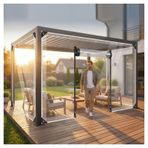 Şeffaf Tarp Patio Muhafaza Suya Dayanıklı PVC Perdeler ， Grometlerle ， Çift Fermuarlı Şeffaf Dış Mekan Tarps Perdeleri Fermuarlı Kapı ， Sundurma, Güverte, Balkon, Pergola için(H2.5xW2.5m/H8.2xW8.2ft)