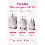 Şeffaf Valiz Koruyucu Kılıf Ve Bavul Koruyucu Kılıf - 3'L Ü Set ( Büyük +Orta + Kabin) * Pembe Biye *