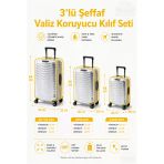 Şeffaf Valiz Koruyucu Kılıf Ve Bavul Koruyucu Kılıf - 3'L Ü Set ( Büyük +Orta + Kabin) * Sarı Biye *