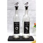 Şeffaf ve Siyah Mermer Standlı 2'li 750 ml Yağ Şişesi, Akıtmaz, Şık ve Kullanışlı - Seçenek 1