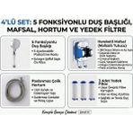 Segy Home 4'lü Set Siyah 5 Kademeli Filtreli Masajlı Duş Başlığı +3 Adet Yedek Filitre+ 150 cm Duş Hortumu + Yapışkanlı Askı Aparatı - Beyaz