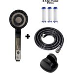 Segy Home 4'lü Set Siyah 5 Kademeli Filtreli Masajlı Duş Başlığı +3 Adet Yedek Filitre+ 150 cm Duş Hortumu + Yapışkanlı Askı Aparatı