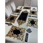 Sehara Amerikan Servis masa Runnerı supla kadife 6 Kişilik 19 Parça Yemek Sunum Takımı - Siyah - Altın - 100 x 30 cm