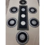 Sehara Kadife Amerikan Servis Sunum 100x33 cm Siyah Gümüş 6 Kişilik 7 Parça Yemek Takımı