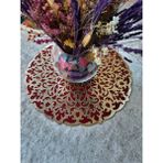 Sehara Orta Sehpa Runneri/Masa Örtüsü/ Kadife/S.Deri Işlemelı/Bordo-Gold/46cm - 46 x 46 cm