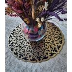 Sehara Orta Sehpa Runneri/Masa Örtüsü/ Kadife/S.Deri Işlemelı/Siyah-Gold/46cm - 46 x 46 cm