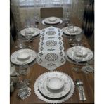 Sehara Runner - Amerikan Servis Sofra Sunum Takımı - 25 Parça - 8 Kişilik - Suni Deri - Gümüş - 33 x 100 cm