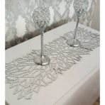 Sehara Runner - Masa Örtüsü - Sehpa Örtüsü - Suni Deri - 4 Parça Kahve Snumluğuyla Birlikte 5 Parça - 33 x 100 cm - Gümüş