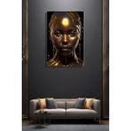 Şehber Modern Duvar Tablosu Dikey Kanvas Tekli Salon Mutfak Yatak Odası Ofis Gold Efekt Afrikalı Kadın - 80 x 120 - Renkli