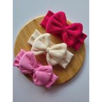 Seher Bebe Butik Kız Bebek & Çocuk Fiyonklu Kaşkorse Bandana 3'lü Set - Kırmızı - Krem - Lila