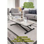 SEHPAM AKILLI Akıllı Sehpa Home Üst Tabla Mdf Beyaz Mermer Oval Köşe Alt Mekanizma Siyah Renk