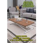 SEHPAM AKILLI Akıllı Sehpa Home Üst Tabla Mdf Ceviz Oval Köşe Alt Mekanizma Beyaz Renk