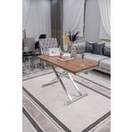 SEHPAM AKILLI Akıllı Sehpa Home Üst Tabla Mdf Ceviz Oval Köşe Alt Mekanizma Krom Kaplama