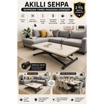 SEHPAM AKILLI Akıllı Sehpa Home Üst Tabla Mdf Traverten Oval Güvenli Köşe Alt Mekanizma Demir