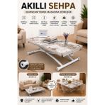 Sehpam Akıllı Akıllı Sehpa Juppo Üst Tabla Mdf Beyaz Mermer Desen Oval Köşe Alt Ayak Beyaz Dışa K