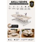 Sehpam Akıllı Home Üst Tabla Mdf Beyaz Mermer Oval Köşe Alt Ayak Beyaz