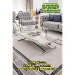 Sehpam Akıllı Home Üst Tabla Mdf Beyaz Mermer Oval Köşe Alt Ayak Krom