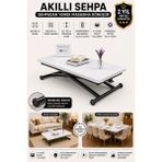Sehpam Akıllı Home Üst Tabla Mdf Beyaz Oval Köşe Alt Ayak Siyah