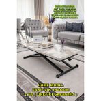 Sehpam Akıllı Home Üst Tabla Mdf Siyah Mermer Oval Köşe Alt Ayak Beyaz