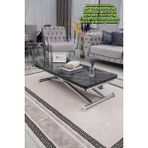 Sehpam Akıllı Home Üst Tabla Mdf Siyah Mermer Oval Köşe Alt Ayak Krom