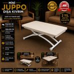 Sehpam Akıllı Mini Juppo Üst Tabla Mdf Traverten Oval Köşe Alt Ayak Metal Dışa Kıvrım - TRAVERTEN-BEYAZ