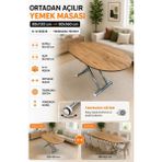 Sehpam Akıllı Ortadan Açılır Oval Akıllı Masa Mdf Tabla Krom Kaplama Ayaklı - Efes Çam - Gümüş