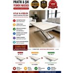 Sehpam Akıllı Yan Baştan Açılır Akıllı Yemek Masası Mdf Tabla Alt Mekanizma Metal Krom Kaplama - Traverten
