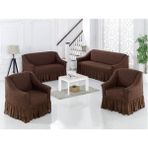 Sehra Bürümcük Koltuk Kanepe Örtüsü Takımı Lastikli Etekli 3+2+1+1 Koltuk Örtüsü - 180 x 230 cm - Koyu Kahverengi