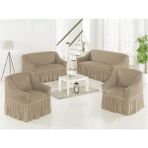 Sehra Bürümcük Koltuk Kanepe Örtüsü Takımı Lastikli Etekli 3+2+1+1 Koltuk Örtüsü - 180 x 230 cm - Taş