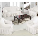 Sehra Bürümcük Koltuk Kanepe Örtüsü Takımı Lastikli Etekli 3+2+1+1 Koltuk Örtüsü - Beyaz - 180 x 230 cm