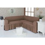Sehra Bürümcük Köşe Koltuk Örtüsü Standart Lastikli Etekli L Koltuk Takımı L Köşe Koltuk Örtüsü - 180 x 350 cm - Açık Kahverengi