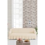 Sehra Streç Lastikli Esnek Pamuklu Yıkanabilir Bürümcük 3* Kişilik Koltuk Örtüsü Koltuk Kılıfı Çekyat Örtüsü (Tek) - 180 x 230 cm - Krem