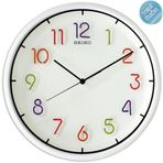 Seiko QXA447H Plastik Kasa Beyaz Renkli 31.8 cm Çaplı 3D Rakamlı Sessiz Saniye Mekanizmalı Duvar Saati