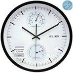 Seiko QXA525K Plastik Kasa Siyah Renkli 30.5 cm Çaplı Isı ve Nem Ölçerli Modern Sessiz Saniye Mekanizmalı Duvar Saati
