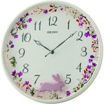 Seiko QXC238W Plastik Kasa Beyaz Renkli 33 cm Çaplı Tavşan Figürlü Sarkaçlı Modern Sessiz Saniye Mekanizmalı Duvar Saati