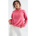 Şeker Pembe Yarım Fermuar Etek Ucu Büzgülü Dik Yaka Oversize Kadın Polar Sweatshirt - 97234