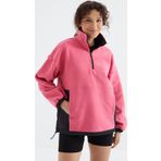 Şeker Pembe Yarım Fermuar Etek Ucu Büzgülü Dik Yaka Oversize Kadın Polar Sweatshirt - 97236