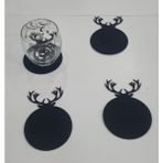 Şeker Portakalım Yılbaşı Geyik 4 Lü Keçe Küçük Boy Bardak Altlığı Amerikan Servis - 10 x 10 cm - Siyah
