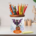 Şekerli Hallowen Yarasa Ahşap Seramik Kalemlik - 2147906145 - Renkli