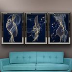 Şekiller ve Kuşlar Temalı Aynalı Çerçeveli 3 lü Kanvas Tablo Seti 150x70 cm SETS0266