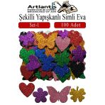 Şekilli Simli Eva Yapışkanlı Set 1 100 Lü 1 Paket Kendinden Yapışkanlı Simli Eva Sticker Okul Öncesi Kreş Ana