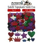 Şekilli Simli Eva Yapışkanlı Set 2 100 Lü 1 Paket Kendinden Yapışkanlı Simli Eva Sticker Okul Öncesi Kreş Ana