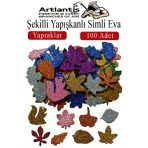 Şekilli Simli Eva Yapışkanlı Yapraklar 100 Lü 1 Paket Kendinden Yapışkanlı Simli Eva Sticker Okul Öncesi Kreş Ana