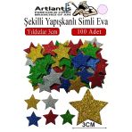 Şekilli Simli Eva Yapışkanlı Yıldız 3 Cm 100 Lü 1 Paket Kendinden Yapışkanlı Simli Eva Sticker Okul Öncesi Kreş Ana