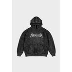 Sekizbiraltı Yıkamalı Siyah Metallica Logo Baskılı Oversize Unisex Hoodie
