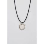 Sekizgen Geometrik Kolye - Pu Deri İp Zincirli Unisex Gümüş Kaplama Kolye - 60 Cm