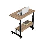 Sekizincicaddedizayn Yukseklik Ayarli Rafli Laptop Sehpasi Ve Calisma Masasi - Ceviz (Tekerli) 70X40 Oval Kenar