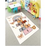 Seksek Çocuk Oyun Halısı Kaymaz Makinede Yıkanabilir Eğitici Bebek ve Çocuk Odası Halısı - 100 x 200 cm - Krem - Kahverengi