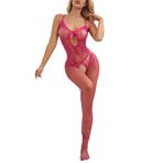 Seksi file iç çamaşırı seti, iç çamaşırı, kadın, vücut çorabı, şeffaf file kumaş, baştan çıkarıcı görünüm, rahat, nefes alır, sıcak gül rengi, Tek Beden