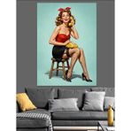 Seksi Pin-Up Kırmızı Elbise Dekoratif Kanvas - Mdf Ahşap Tablo